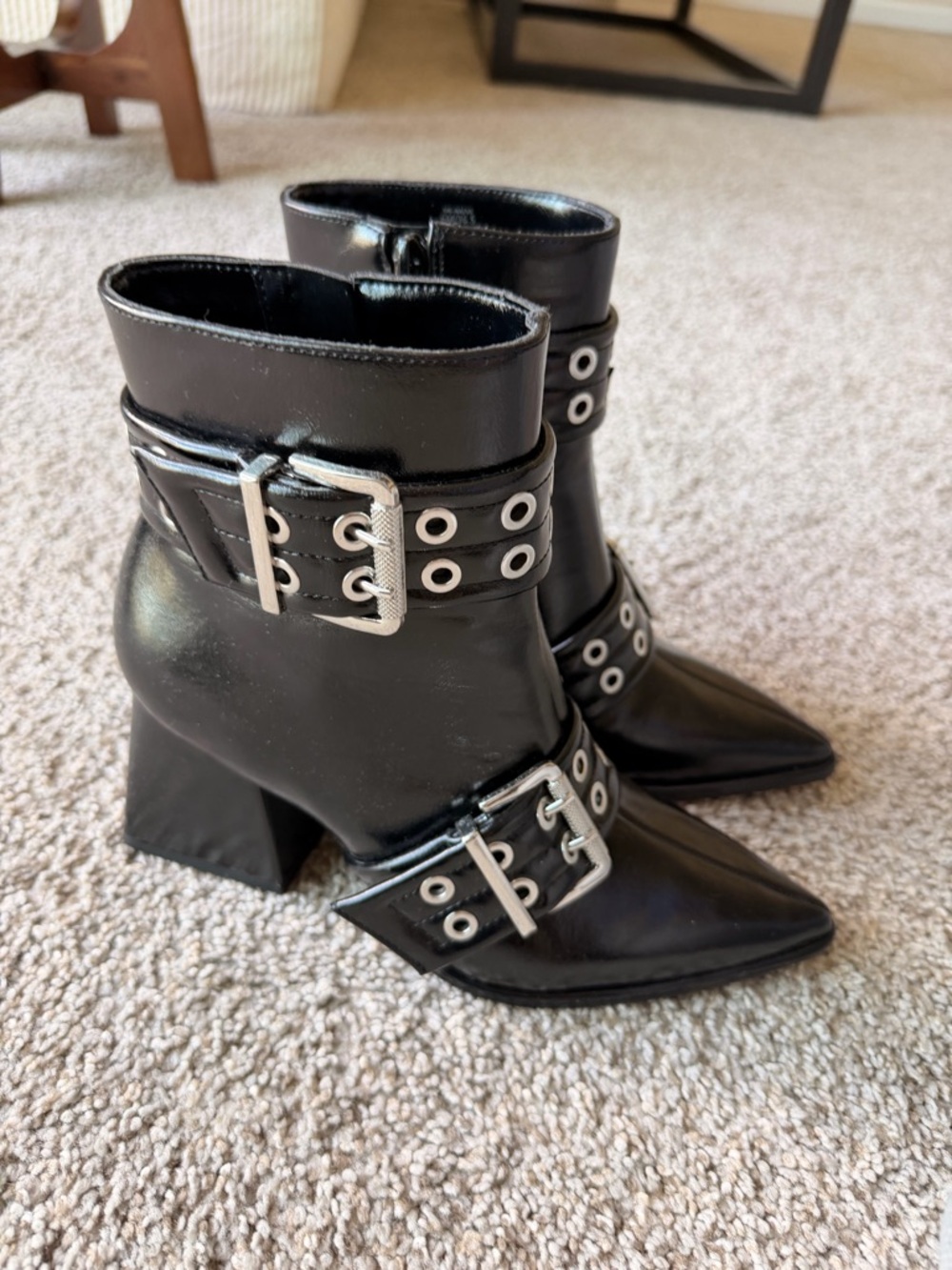 NEW Mix no.6 Black double Buckle Pointed Toe Ankle Boots